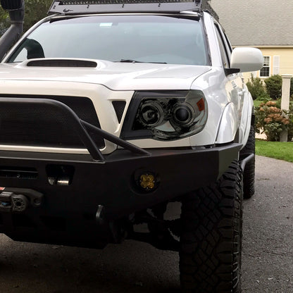 Ronnin - Fits 2005-2011 Toyota Tacoma Pickup Truck LED Switchback Sequential Turn Signals Projector Headlights Assembly Pair | Smoke