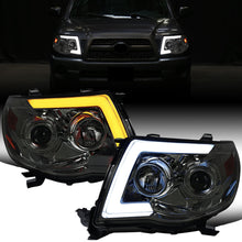 Ronnin - Fits 2005-2011 Toyota Tacoma Pickup Truck LED Switchback Sequential Turn Signals Projector Headlights Assembly Pair | Smoke