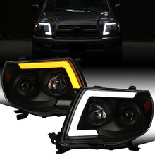 Ronnin - Fits 2005-2011 Toyota Tacoma Pickup Truck LED Switchback Sequential Turn Signals Projector Headlights Assembly Pair | Black Smoke