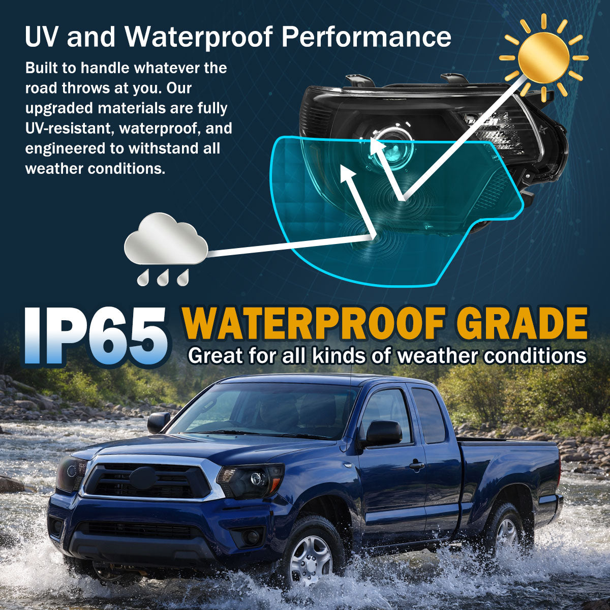 Ronnin - Conjunto de repuesto de faros delanteros con proyector halógeno para Toyota Tacoma 2012-2015, par | Negro