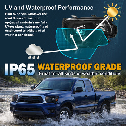 Ronnin - Conjunto de repuesto de faros delanteros con proyector halógeno para Toyota Tacoma 2012-2015, par | Negro
