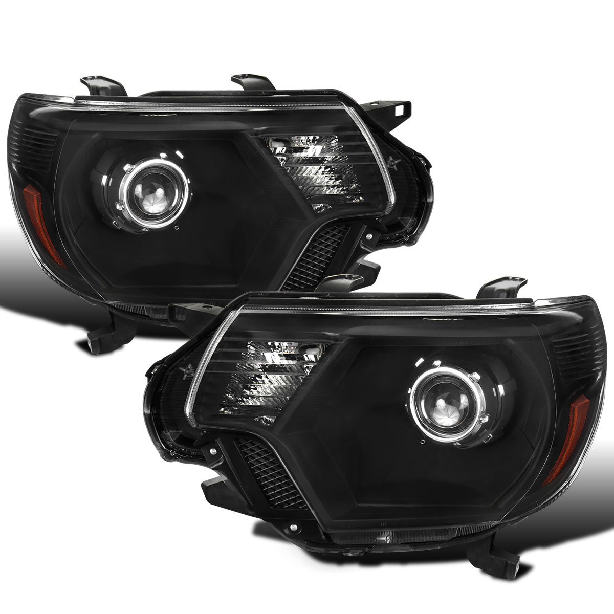 Ronnin - Conjunto de repuesto de faros delanteros con proyector halógeno para Toyota Tacoma 2012-2015, par | Negro