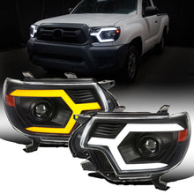 Ronnin - Fits 2012-2015 Toyota Tacoma LED Tube Running Lights Switchback Sequential Turn Signals Projector Headlights Assembly | Black