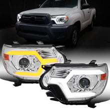 Ronnin - Fits 2012-2015 Toyota Tacoma LED Tube Running Lights Switchback Sequential Turn Signals Projector Headlights Assembly | Chrome