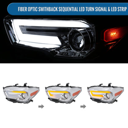 Ronnin - Fits 2016-2023 Toyota Tacoma Halogen Projector Headlights LED Tube Running Lights Switchback Sequential Turn Signals  Assembly | Chrome