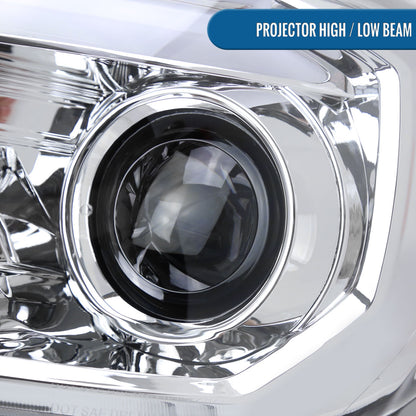 Ronnin - Fits 2016-2023 Toyota Tacoma Halogen Projector Headlights LED Tube Running Lights Switchback Sequential Turn Signals  Assembly | Chrome