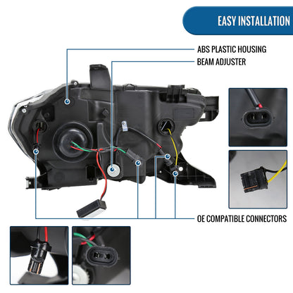 Ronnin - Fits 2016-2023 Toyota Tacoma Halogen Projector Headlights LED Tube Running Lights Switchback Sequential Turn Signals  Assembly | Chrome