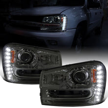 Ronnin - Fits 2002-2009 Chevy Trailblazer Upgraded Replacement LED Running Lights Halogen Projector Headlights Assembly Pair | Smoke