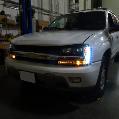 Ronnin - Fits 2002-2009 Chevy Trailblazer Upgraded Replacement LED Running Lights Halogen Projector Headlights Assembly Pair | Black