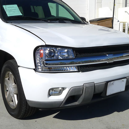 Ronnin - Fits 2002-2009 Chevy Trailblazer Upgraded Replacement LED Running Lights Halogen Projector Headlights Assembly Pair | Chrome