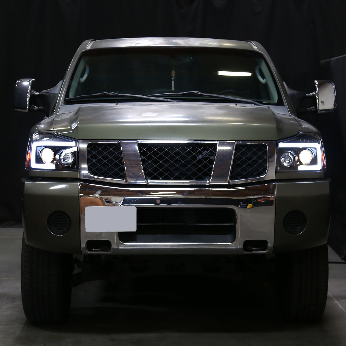Ronnin - Fits 2004-2015 Nissan Armada Titan Upgraded Replacement Projector Headlights LED Switchback Sequential Turn Signals Assembly Pair | Black