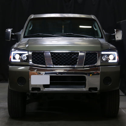 Ronnin - Fits 2004-2015 Nissan Armada Titan Upgraded Replacement Projector Headlights LED Switchback Sequential Turn Signals Assembly Pair | Black