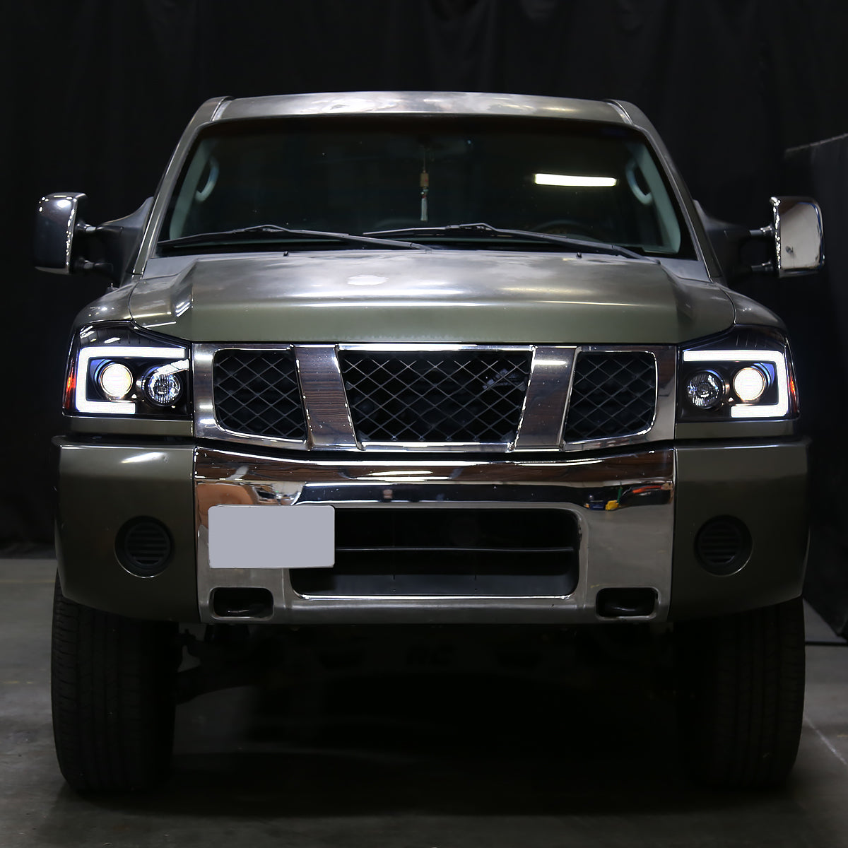 Ronnin - Fits 2004-2015 Nissan Armada Titan Upgraded Replacement Projector Headlights LED Switchback Sequential Turn Signals Assembly Pair | Black Smoke