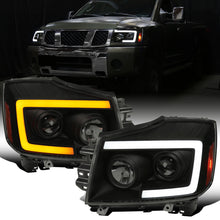 Ronnin - Fits 2004-2015 Nissan Armada Titan Upgraded Replacement Projector Headlights LED Switchback Sequential Turn Signals Assembly Pair | Black Smoke