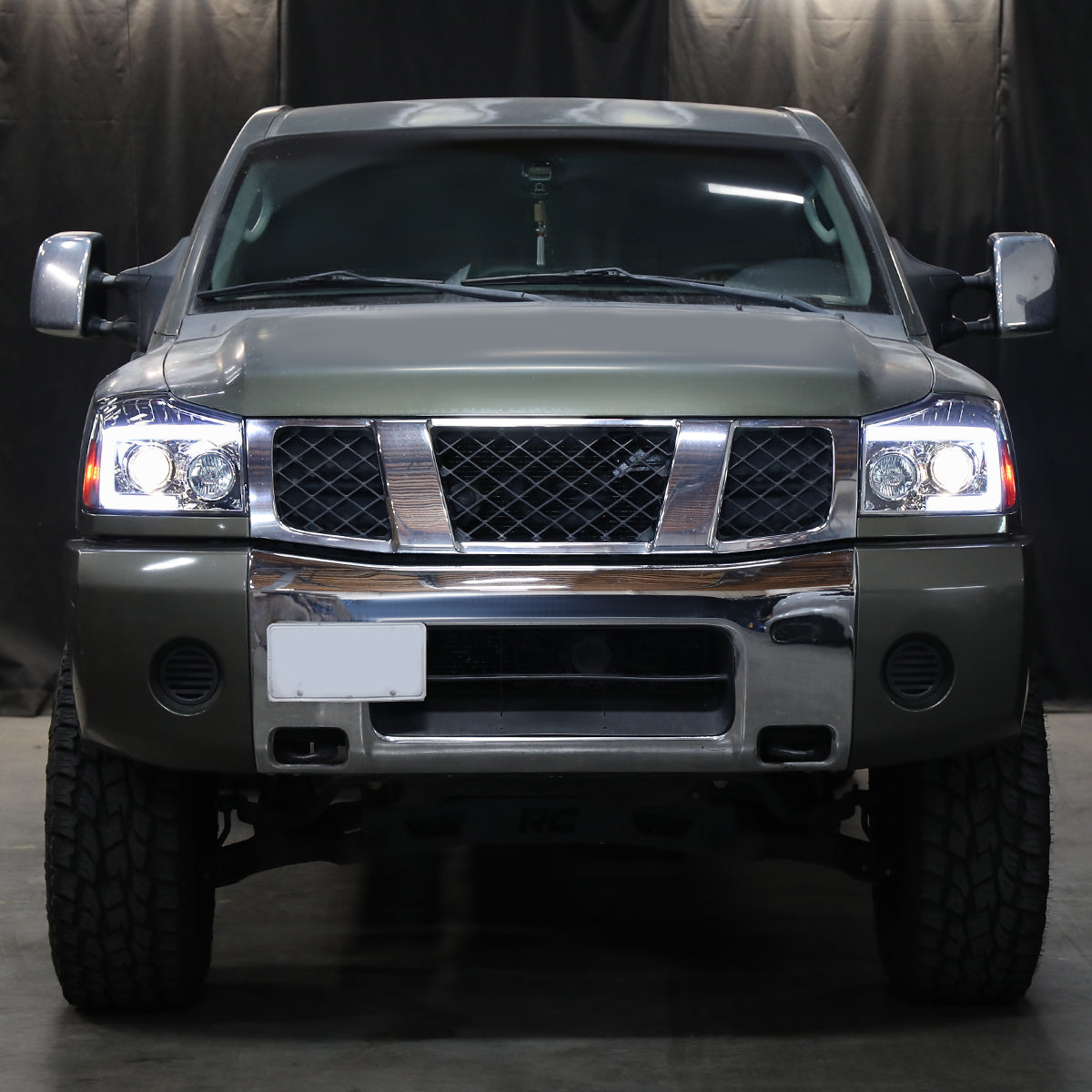 Ronnin - Fits 2004-2015 Nissan Armada Titan Upgraded Replacement Projector Headlights LED Switchback Sequential Turn Signals Assembly Pair | Chrome