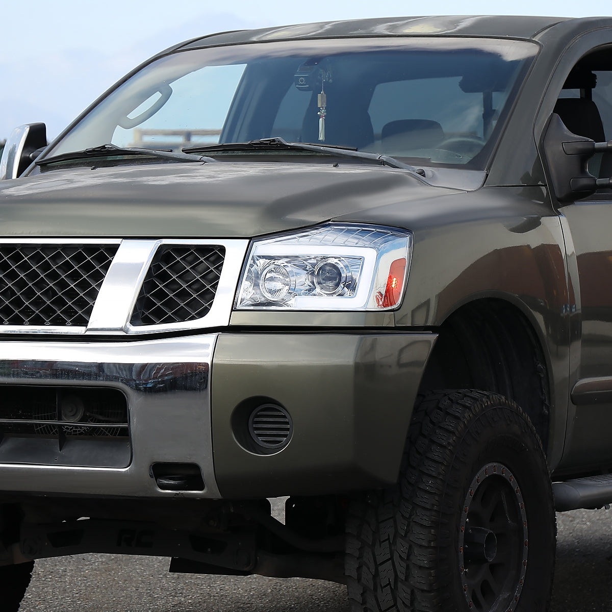 Ronnin - Fits 2004-2015 Nissan Armada Titan Upgraded Replacement Projector Headlights LED Switchback Sequential Turn Signals Assembly Pair | Chrome