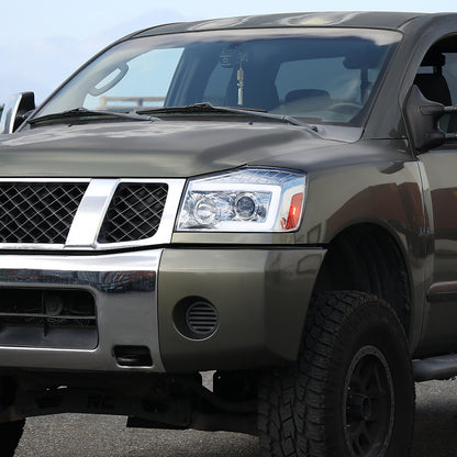 Ronnin - Fits 2004-2015 Nissan Armada Titan Upgraded Replacement Projector Headlights LED Switchback Sequential Turn Signals Assembly Pair | Chrome