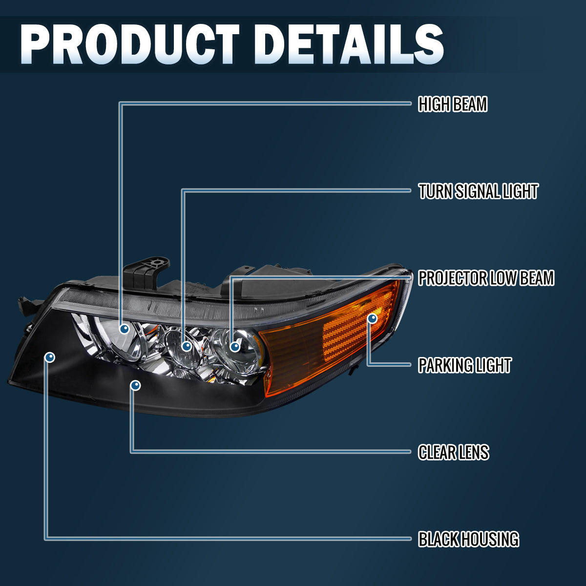 Ronnin - Faros delanteros con proyector de xenón HID para Acura TSX 2004-2005, par | Negro