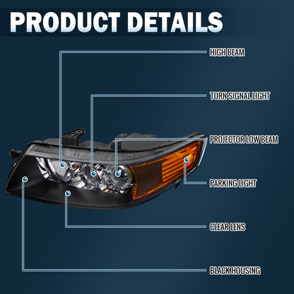 Ronnin - Faros delanteros con proyector de xenón HID para Acura TSX 2004-2005, par | Negro