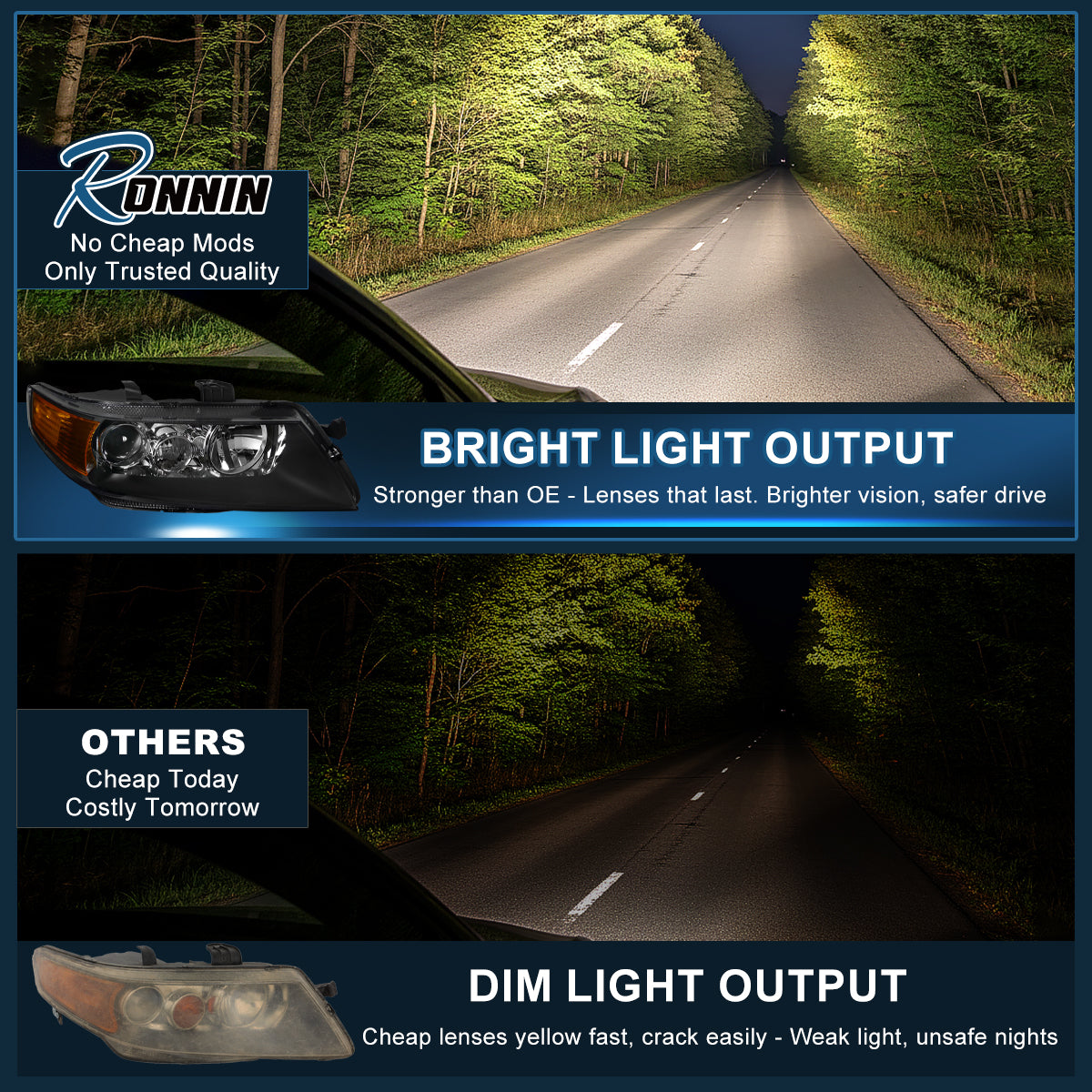 Ronnin - Faros delanteros con proyector de xenón HID para Acura TSX 2004-2005, par | Negro