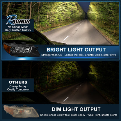 Ronnin - Faros delanteros con proyector de xenón HID para Acura TSX 2004-2005, par | Negro