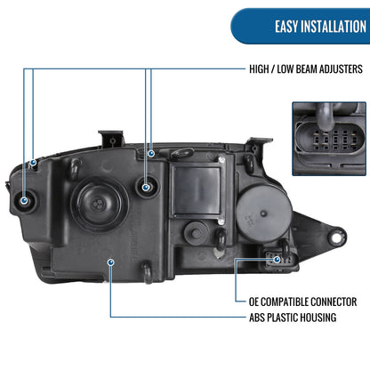Ronnin - Fits 1999-2006 Audi TT Upgraded Replacement Halogen Projector Headlights + Fog Lamps LED Running Lights Assembly Pair | Chrome