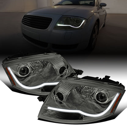 Ronnin - Fits 1999-2006 Audi TT Upgraded Replacement Halogen Projector Headlights + Fog Lamps LED Running Lights Assembly Pair | Smoke