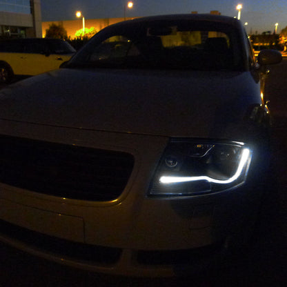 Ronnin - Fits 1999-2006 Audi TT Upgraded Replacement Halogen Projector Headlights + Fog Lamps LED Running Lights Assembly Pair | Black