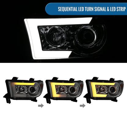 Ronnin - Fits 2007-2017 Toyota Tundra Sequoia Projector Headlights LED Switchback Sequential Turn Signals Replacement Assembly Pair | Smoke