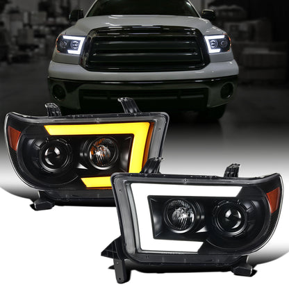 Ronnin - Fits 2007-2013 Toyota Tundra 2008-2017 Sequoia Projector Headlights LED Switchback Sequential Turn Signals Replacement Assembly Pair | Black