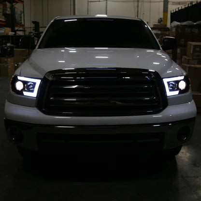 Ronnin - Fits 2007-2017 Toyota Tundra Sequoia Projector Headlights LED Switchback Sequential Turn Signals Replacement Assembly Pair | Black Smoke