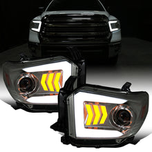 Ronnin - Fits 2014-2021 Toyota Tundra Upgraded Factory Replacement LED Tube Running Lights Sequential Turn Signals Halogen Projector Headlights Assembly Pair | Smoke