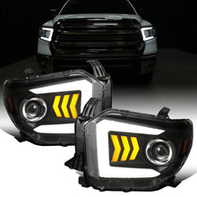 Ronnin - Fits 2014-2021 Toyota Tundra Upgraded Factory Replacement LED Tube Running Lights Sequential Turn Signals Halogen Projector Headlights Assembly Pair | Black