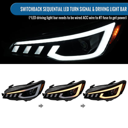 Ronnin - Compatible con Subaru WRX STI 2015-2021 Mejora de Faros Delanteros Halógenos con Proyector LED Secuenciales de Doble Función + Efecto de Inicio Animado Par | Negro