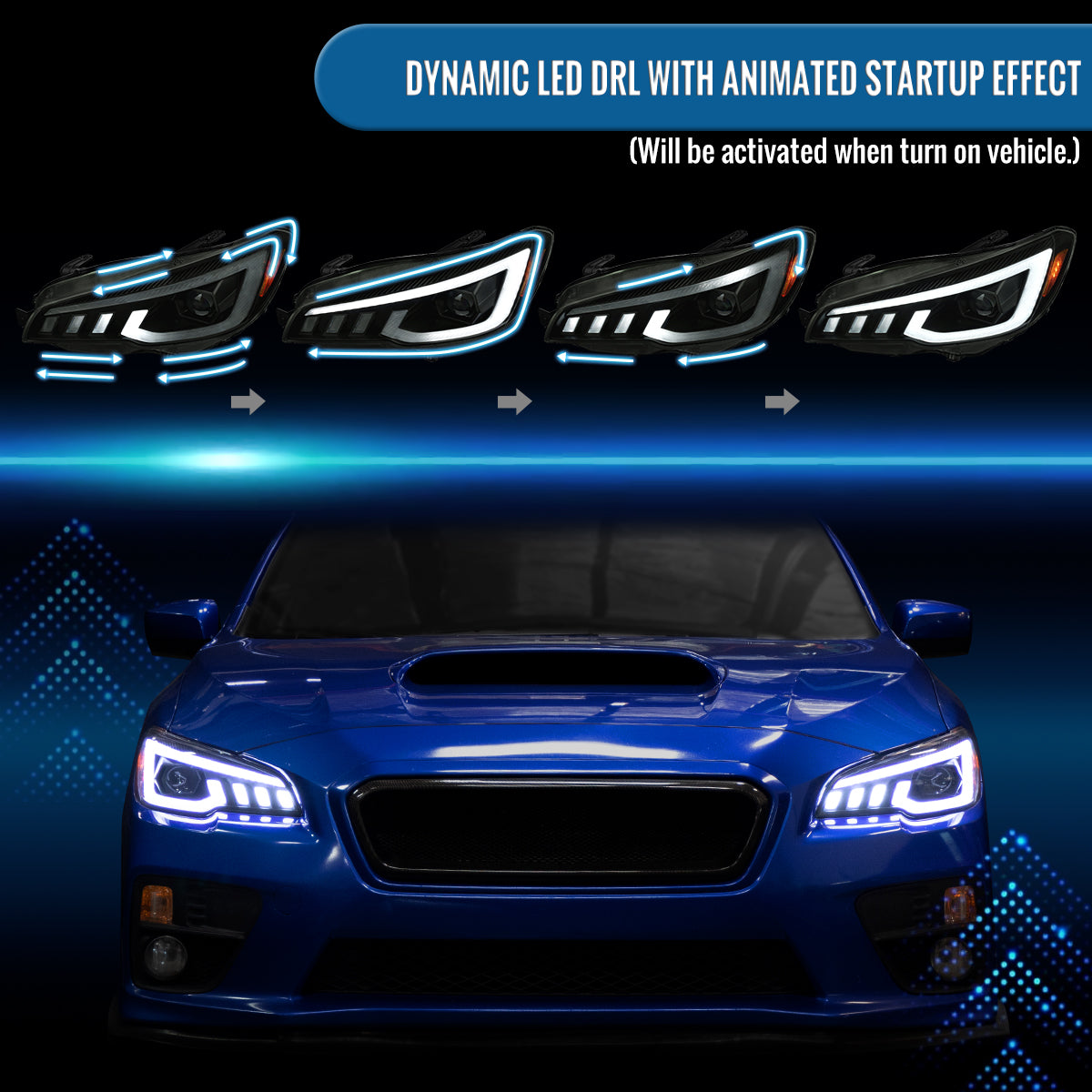 Ronnin - Se adapta a Subaru WRX STI 2015-2021 Mejora de Faros Delanteros de Proyector Halógenos con Señales de Giro Secuenciales LED Switchback + Efecto de Inicio Animado Par | Negro Ahumado