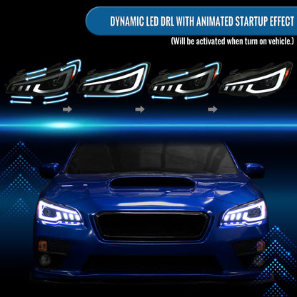 Ronnin - Se adapta a Subaru WRX STI 2015-2021 Mejora de Faros Delanteros de Proyector Halógenos con Señales de Giro Secuenciales LED Switchback + Efecto de Inicio Animado Par | Negro Ahumado