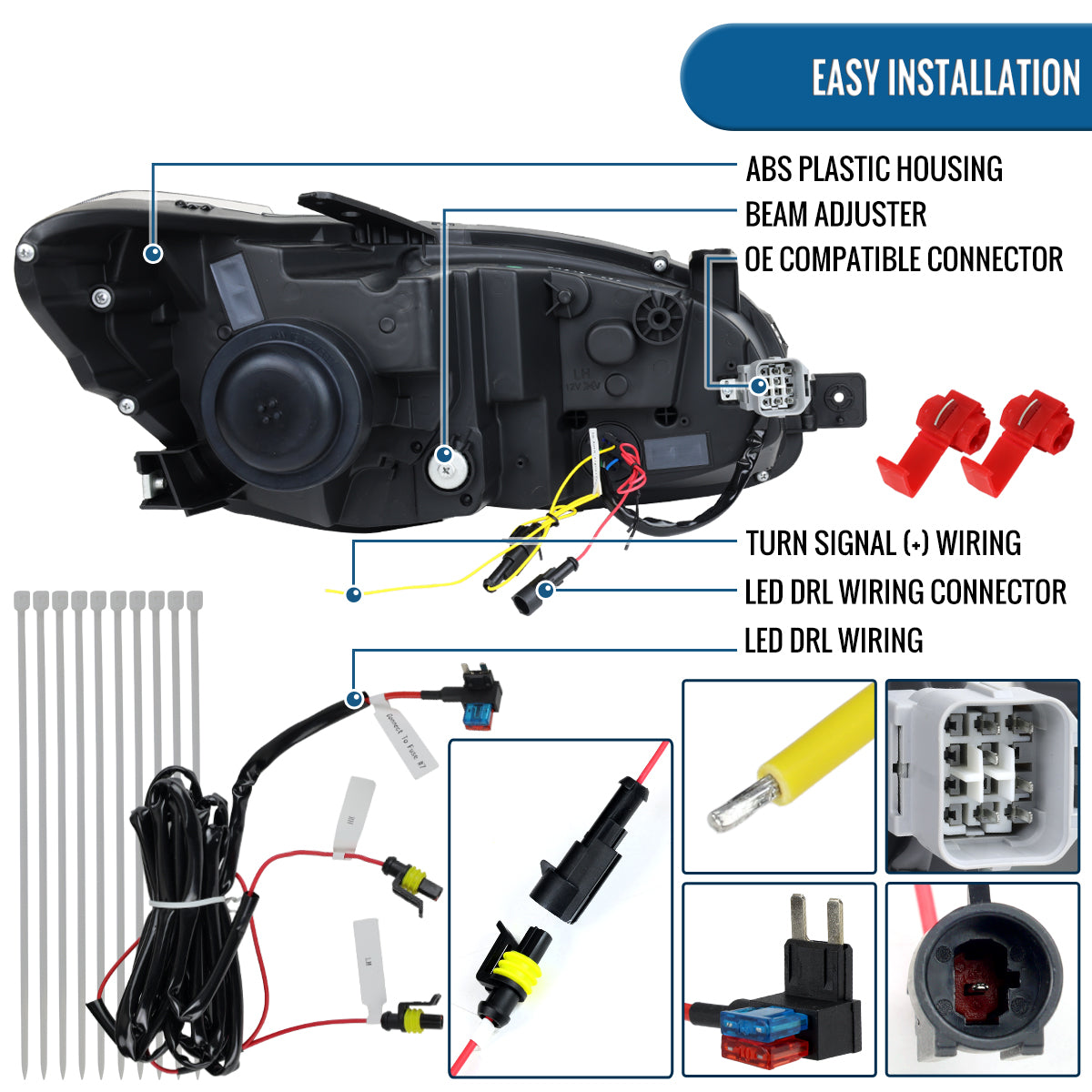 Ronnin - Se adapta a Subaru WRX STI 2015-2021 Mejora de Faros Delanteros de Proyector Halógenos con Señales de Giro Secuenciales LED Switchback + Efecto de Inicio Animado Par | Negro Ahumado
