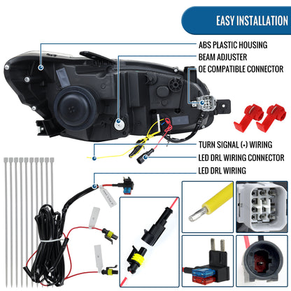 Ronnin - Se adapta a Subaru WRX STI 2015-2021 Mejora de Faros Delanteros de Proyector Halógenos con Señales de Giro Secuenciales LED Switchback + Efecto de Inicio Animado Par | Negro Ahumado