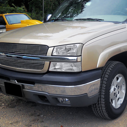 Ronnin - Compatible con Chevy Avalanche Silverado 2002-2007, juego de faros delanteros con reflector transparente de repuesto y luces de parachoques | Cromado