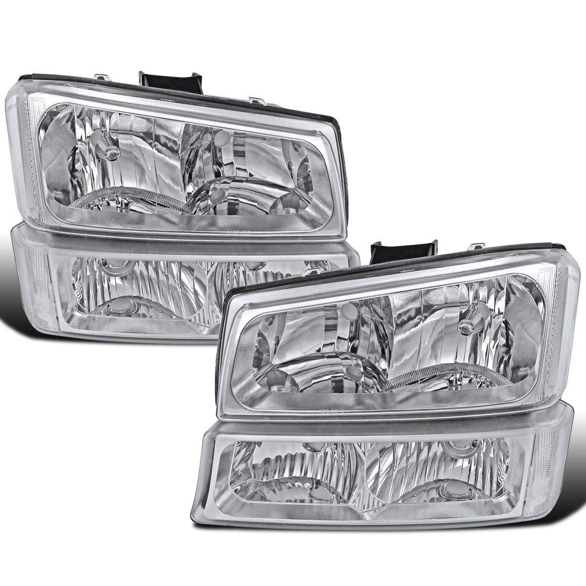 Ronnin - Compatible con Chevy Avalanche Silverado 2002-2007, juego de faros delanteros con reflector transparente de repuesto y luces de parachoques | Cromado