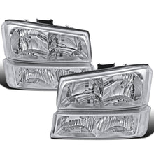 2002-2007 Chevy Avalanche Silverado  Replacement Clear Reflector Headlights + Bumper Lights Assembly Pair | Chrome