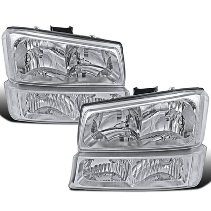 Ronnin - Compatible con Chevy Avalanche Silverado 2002-2007, juego de faros delanteros con reflector transparente de repuesto y luces de parachoques | Cromado