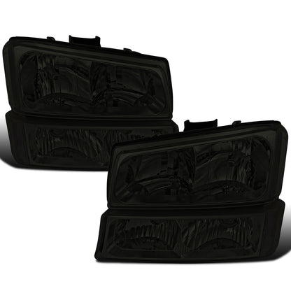 Ronnin - Compatible con Chevy Avalanche Silverado 2002-2007. Faros delanteros con reflectores transparentes y luces de parachoques de repuesto. Par | Ahumado