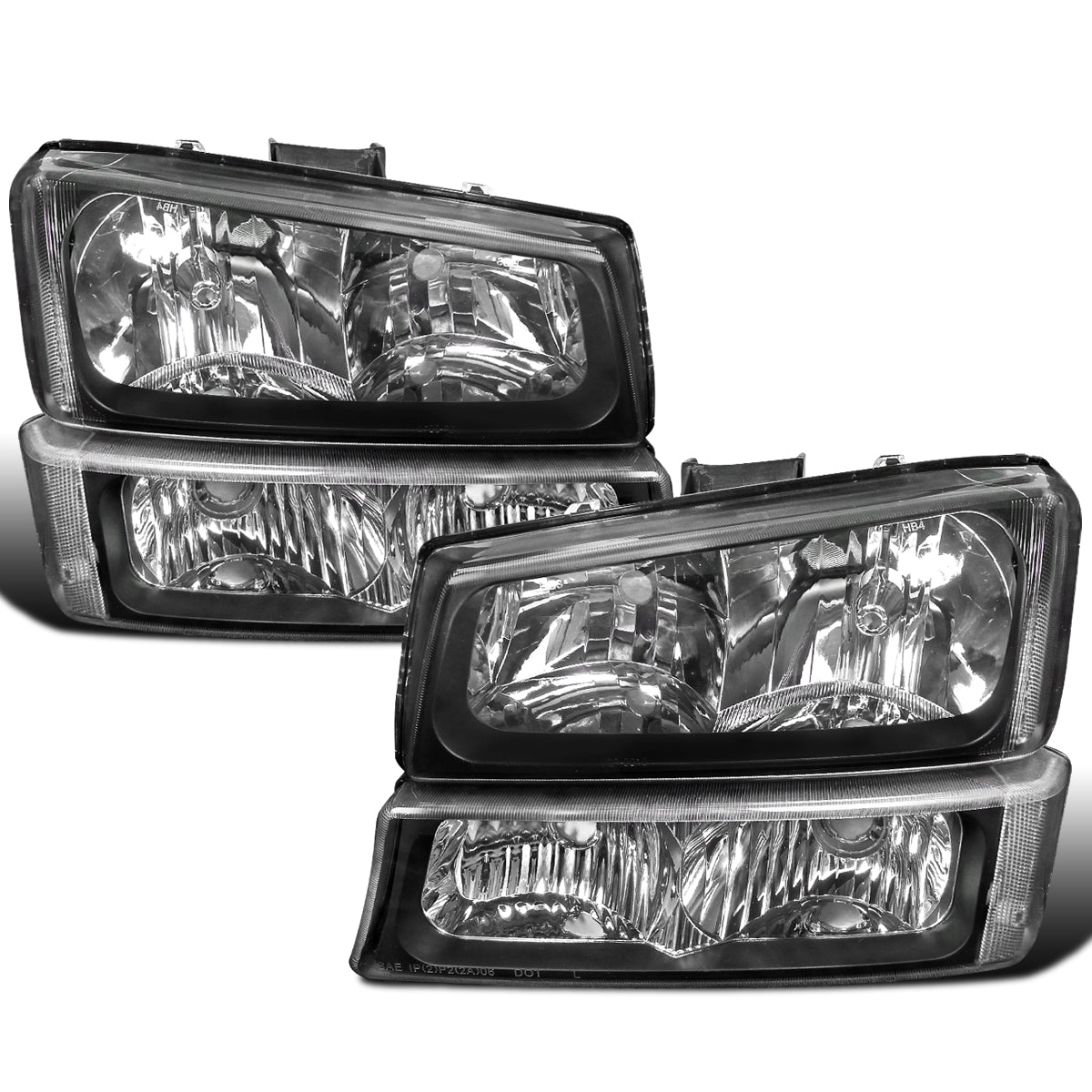 Ronnin - Se adapta a Chevy Avalanche Silverado 2002-2007 Reemplazo Faros de Reflector Transparentes + Par de Montaje de Luces de Parachoques | Negro