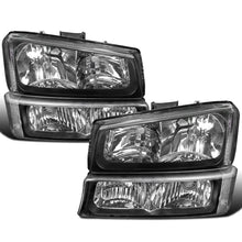 2002-2007 Chevy Avalanche Silverado  Replacement Clear Reflector Headlights + Bumper Lights Assembly Pair | Black