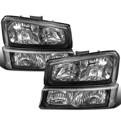 Ronnin - Se adapta a Chevy Avalanche Silverado 2002-2007 Reemplazo Faros de Reflector Transparentes + Par de Montaje de Luces de Parachoques | Negro