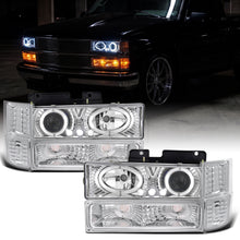Ronnin - Compatible con Chevy C10 C/K 1500 2500 3500 Silverado Suburban Tahoe de 1994-1998 Faros delanteros con reflector transparente + luces direccionales de esquina + luces de estacionamiento de parachoques (par) | Cromo