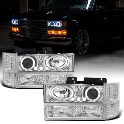 Ronnin - Compatible con Chevy C10 C/K 1500 2500 3500 Silverado Suburban Tahoe de 1994-1998 Faros delanteros con reflector transparente + luces direccionales de esquina + luces de estacionamiento de parachoques (par) | Cromo