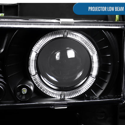 1994-1998 Chevy C10 C/K 1500 2500 3500 Silverado Suburban Tahoe Clear Reflector Headlights + Signal Corner + Bumper Parking Lights Assembly Pair | Black