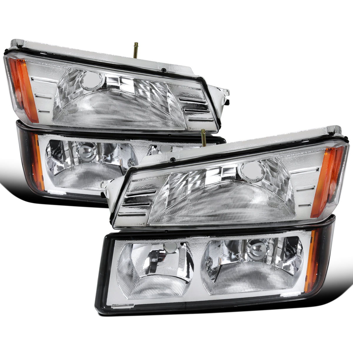 Ronnin - Fits 2002-2006 Chevy Avalanche 1500 2500 Factory Replacement Halogen Headlights + Bumper Lights Assembly Pair | Chrome